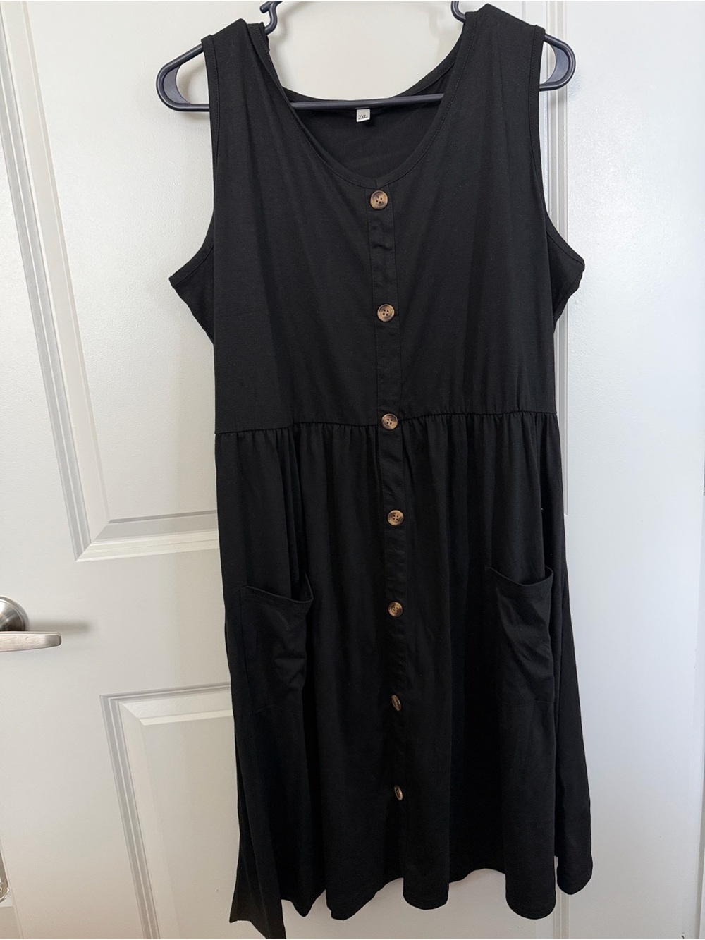 Amazon Black Midi Button-Front Sleeveless Dress